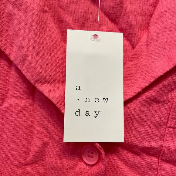 A New Day Women's Linen Short Sleeve Button Down Camp Shirt Pink Size - Picture 4 of 6